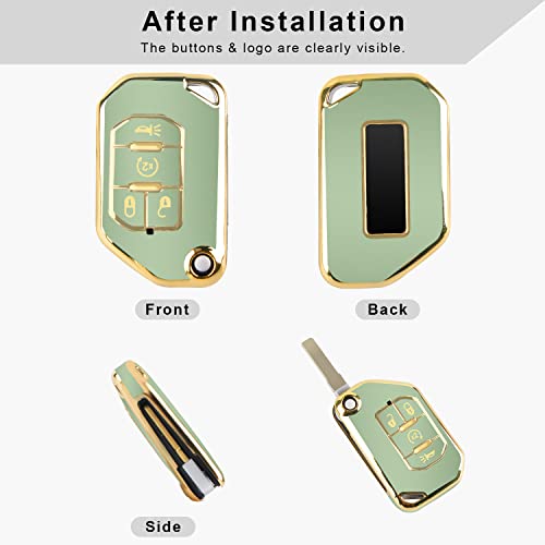 Qbuc For Jeep Key Fob Cover With Keychain Flip Key Case For 2022 2021 2020 2019 2018 Jeep Wrangler Gladiator Jlu Jl Rubicon Jt (Green) #TOP1