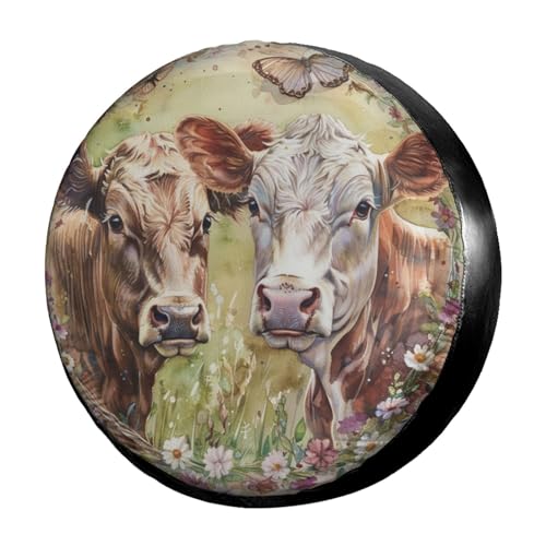 Image of Dujiea Cows and Small Butterflies Spare Tire Cover, Universal Wheel Tire Cover Waterproof Dust-Proof Tire Protectors for Trailer Rv SUV Truck Camper and Many Vehicle 14 15 16 17 Inch