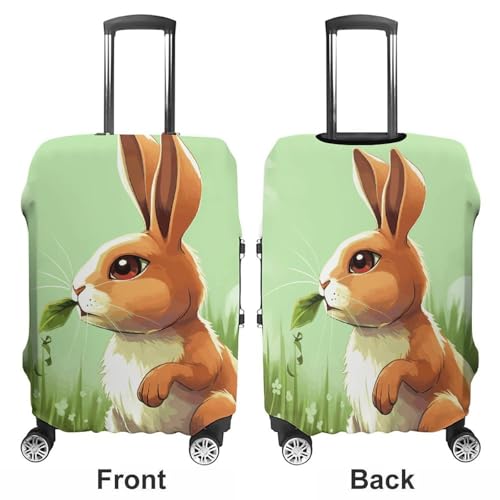 Cartoon Rabbit Eating Grass Travel Luggage Cover Elastic Washable Suitcase Cover Dustproof Anti-Scratch Suitcase Protector Fits 19-32 Inch Luggage, L3
