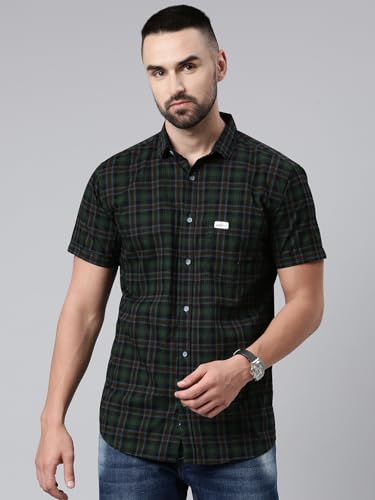 Image of Majestic Man Men Cotton Checkered Half Sleeve Slim Fit Casual Shirt