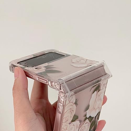 Coque rigide Samsung Z Flip 4 transparente premium ornée d'une rose blanche d'exception - 5