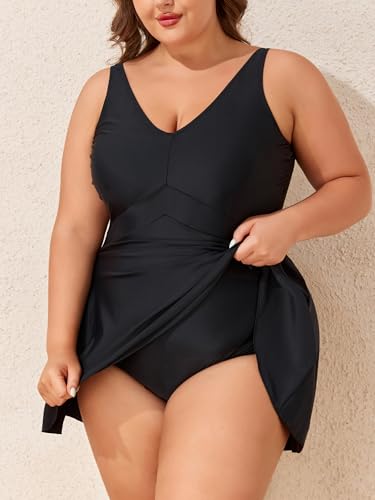 Smismivo Plus Size Swim Dress Tummy Control Swimsuit for Women One Piece Bathing Suit Modest Swim Skirt3