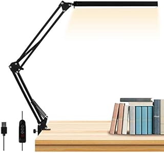 AXUF LED Desk Lamp,14W Metal Swing Arm Desk Lamp with Clamp,Eye-Caring Architect Dimmable LED Desk Lamp,Drafting Table Lamp with 3 Color Modes 10 Brightness Levels,Adjustable Table Light for Study