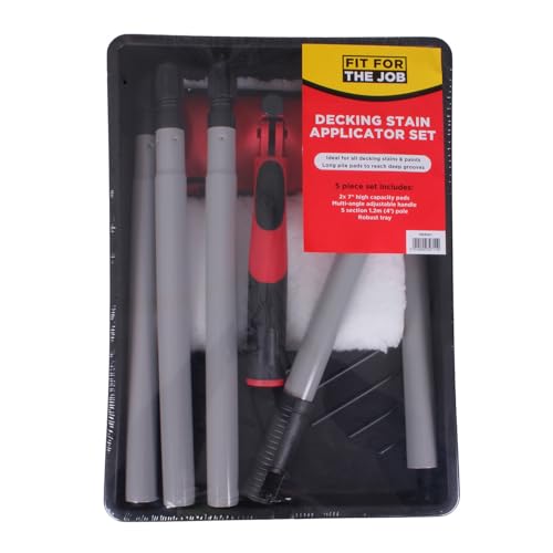 Fit For The Job 5-teiliges Fleckenapplikator-Set zum Auftragen von Terrassenflecken, Farben, Ölen auf Holzdecks, Böden, Zäunen, 2 x Hochkapazitäts-Langflor-Farbpads