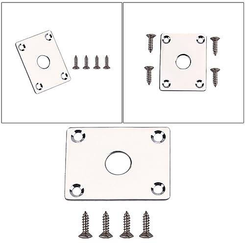 Unomor 1set Jack Plate for Guitar Bass Chrome Style Output Input Socket Mount with Screws Easy to Install Standard Replacement Parts for Electric Guitars