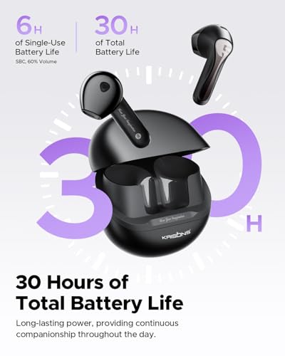 Krisons TWS-002 Wireless Earbuds, Black, True Wireless Stereo, Portable Charging Case - Image 4