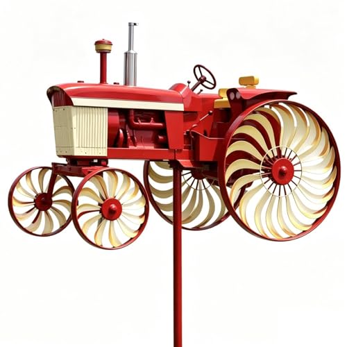 Moulinet à Vent en métal, Décoration de Jardin Tracteur Sculpture éolienne, Moulin à Vent décoratif pour pelouse, résiste aux intempéries, Très Belle...