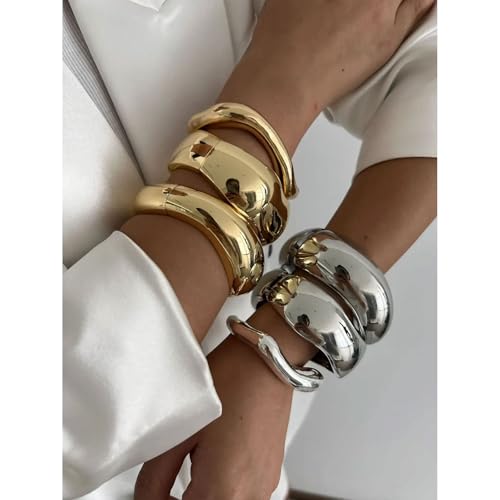 Gold Bangle Bracelets for Women Trendy Chunky Cuff Bangle Bracelets Set Stack Wide Hinged Statement Big Bracelets for Women4