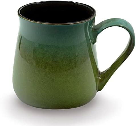 ECODECO Large Pottery Coffee Mug 24 Oz - Oversized Ceramic Cup with Big Handle - 1 Pcs (Green to Blue)