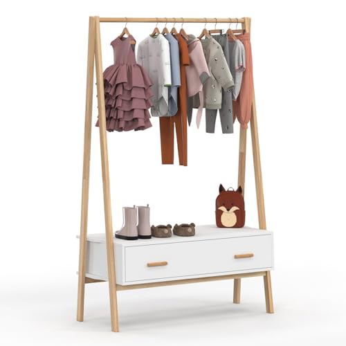 IDMarket - Portant Enfant tipi Leon 130 cm avec 1 Porte Blanc et Bois