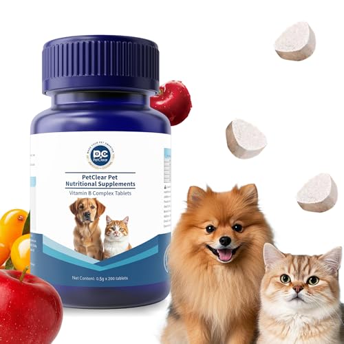 Vitamin B for Dogs 200 Tablets Vitamin B Complex Contains B12 B1 B2 B3 B5 B6 B7 B9 Supports Energy Appetite Digestive Skin Coat Neurological Health Suitable for Cats and Dogs(1 Bottle)
