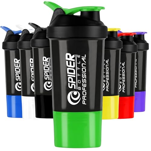Image of Zyro Spider Gym Shaker Bottle, Shakers for Protein Shake 500 Ml with 1 Storage Compartment Gym protein shaker for workout (Pack of 1, Green)