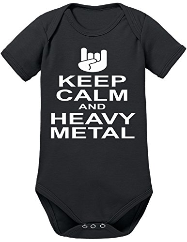 Body para bebé con texto "Keep Calm and Heavy Metal" negro 3-6 Meses Cover