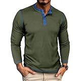 Langärmeliges T-Shirt Herren Leichte Komfortabel Mode Einfarbig T-Shirts Klassisch Trend Casual Basic Shirt G-Army Green M