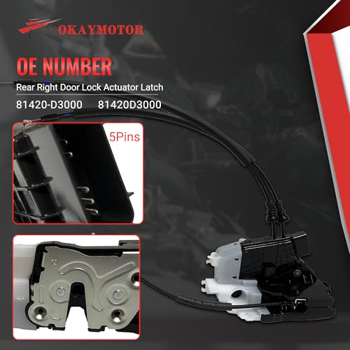 Image of OKAY MOTOR Rear Right Door Lock Actuator Latch for 2016-2020 Hyundai Tucson Limited SE SEL Door Latch Assembly with 4pins 81420D3000 81420-D3000