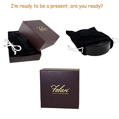 Falari Leather Dress Belt Ratchet Belt Holeless Automatic Buckle Adjustable Size 8001-SBK-M36