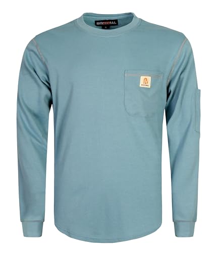 Image of BOCOMAL FR Shirts for Men Lightweight Crew Long Sleeve Blue Green Flame Resistant/Fire Retardant Shirt