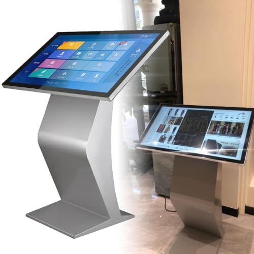 Image of Self Service Kiosk,21.5 inch /32 inch Interactive Kiosk 1080P HD IPS Touch Screen Display,Weatherproof Floor Standing Digital Signage Capacitive Touch Screen Kiosk K-Style Stand Indoor Silver-32Inch