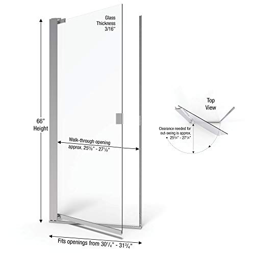 Basco Shower Door ARMN00A3166OBSV Armon Single Swing Shower Door, Chrome, 31.75 in. x 66 in, Silver