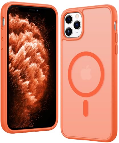 Image of FNTCASE for iPhone 11 Pro Case: Matte Magnetic Phone Cases Compatible with Magsafe Slim Anti Yellowing Military Grade Drop Protection Rugged Protective Translucent Cell Phone Cover (C-Orange)