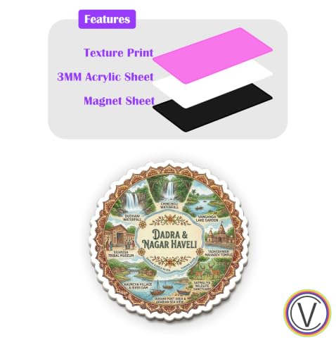 Image of Dadra & Nagar Haveli Textured Finish Acrylic Fridge Magnet - UV Texture Printed, Stylish Multicolor Magnet for Fridge, Wardrobe & Metal Surfaces, Pack of 1 (Dadra & Nagar Haveli)