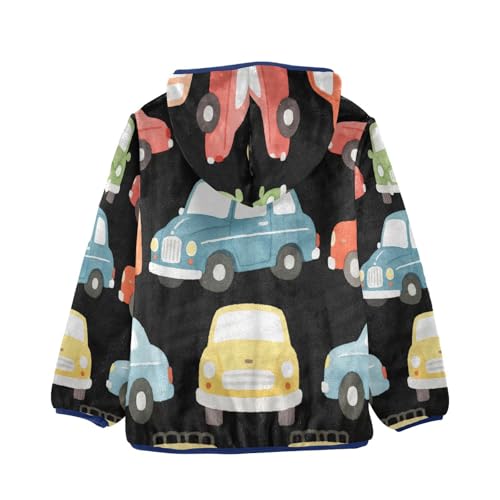 Colorful Cars on Black Background Toddler Fleece Jacket Girl Boys Hooded Fleece Jacket Coat Warm Outwear Zip-up 3-10T2