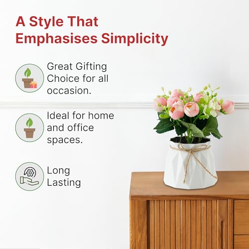 Image of The Better Home Artificial Plant with Pot | Fake Plant | Decorative Material | Home Decoration Items for Living Room Office Decor Items | White Pot | Pink Flower | 1 Piece Pack Size