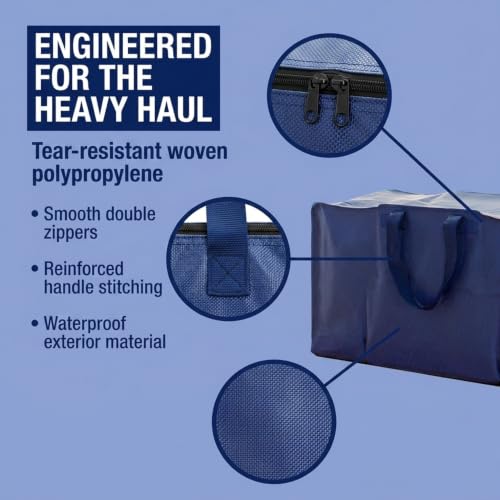 Image of BOX USA 8-Pack Moving Bags with Strong Handles & Zippers - Heavy Duty Extra Large Packing Bags for Storage, Moving Boxes, Dorm & College Supplies, Blue
