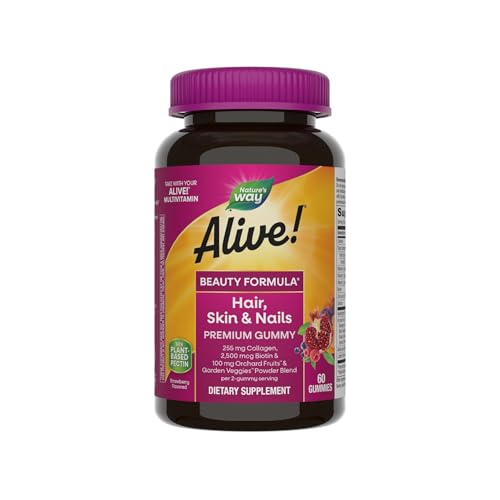 Alive! Premium Hair, Skin and Nails Multivitamin with Biotin and Collagen, 60 Count