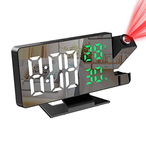 Keekit Digital Projection Alarm Clock, Large Mirrored Led Alarm Clock With 180°Projector On Ceiling Wall, Digital Desktop Clock With Thermometer Hygrometer, Usb Port, Snooze, 2 Adjustable Brightness #TOP7