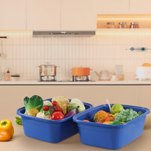 Lavabo de plástico rectangular azul oscuro, juego de 3 recipientes grandes de 18 cuartos 6