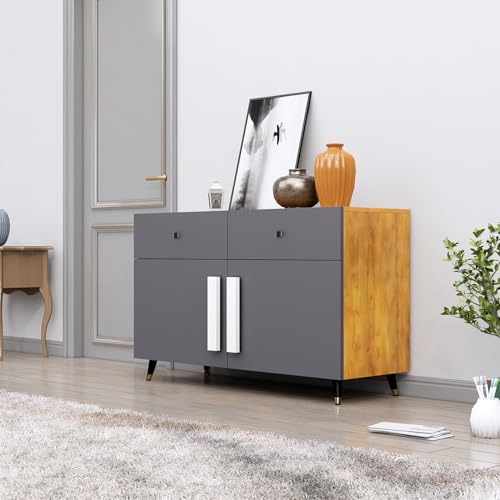 Image of Bniture Storage Cabinet Wooden for Living Room Sideboard with 2 Drawer and 2 Door | Storage Organizer Chest of Drawer Cabinet for Home Hallway Drawing Room Bedroom Kitchen | Giant Wood & Slate Grey