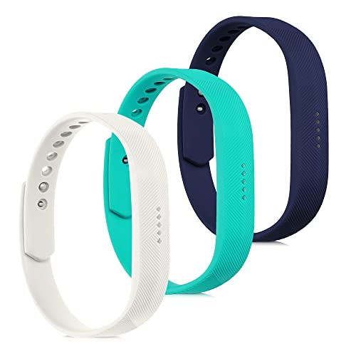 kwmobile 3X Brazalete Compatible con Fitbit Flex 2 - Pulsera de TPU para Fitness Tracker en Azul/Blanco/Azul Oscuro