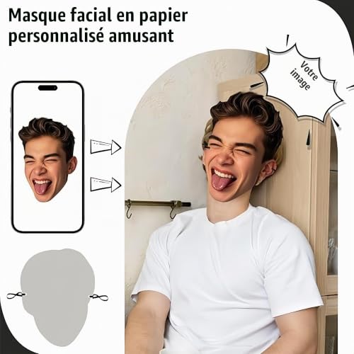 Générique Masque personnalisé,Masque en carton découpé Mask photo personnalisé avec tête Graduation Halloween Mask de mascarade – vue 2