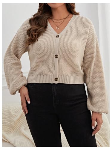 Floerns Women's Plus Size Button Down Cardigan Sweater V Neck Long Sleeve Knitwear4