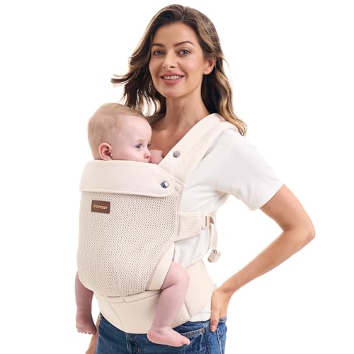 Image of Momcozy Breathable Baby Carrier, Ergonomic and Lightweight Infant Carrier for 7-45lbs with Enhanced Lumbar Support, All Day Comfort for Hands-Free Parenting, Air Mesh-Apricot