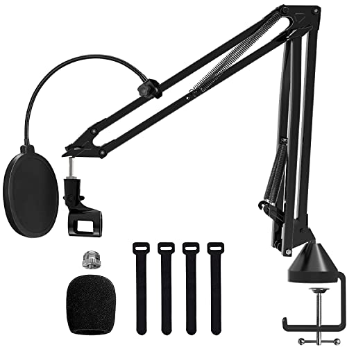 Image of Audio Array Suspension Boom Scissor Microphone Stand | Double Layer Mesh Pop Filter | 70cm Sturdy Boom Arm with 1.8kg Capacity | 5 /8 inch to 3 /8 inch Screw Adapter | Mic Holder, Foam Cover, Cable Ties | AA-01