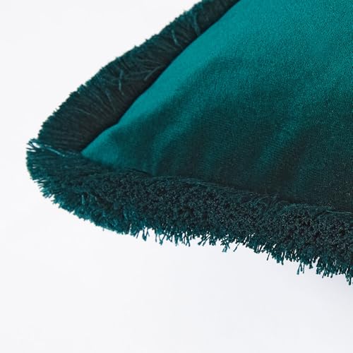 JUSPURBET Peacock Blue Decorative Velvet Fringe Throw Pillow Covers 16x24 Set of 2 Boho Soft Cushion Case for Home Decor Living Room Couch Sofa Bed by JUSPURBET - Used condition - Image 3