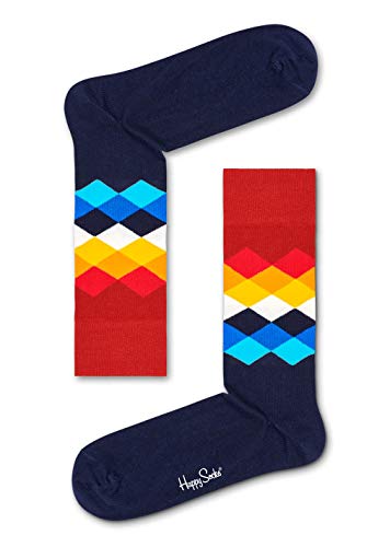 Happy Socks, Colorful Premium Cotton Patterned Fun Socks for Men and Women, Faded Diamond, Blue, 9-11
