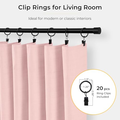 Image of INOVADAY 100% Blackout Curtains for Bedroom, Baby Pink Black Out Curtains 96 Inch Long, Clip Rings Linen Blackout Drapes, Thermal Insulated Room Darkening for Living Room, 2 Panels - W50xL96