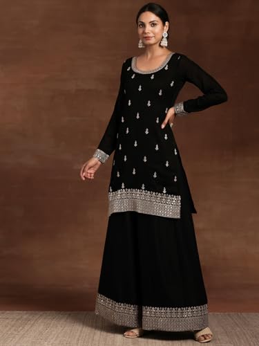 Image of Libas Printed Silk Blend Straight Kurta With Trouser and Dupatta