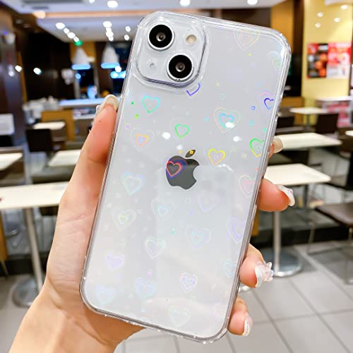 SUHUA Clear Love Heart Soft Holographic Handyhülle für iPhone XR, Glitzer- Weiches & Flexibles TPU und Harter PC Stoßfest Fashion Slim Light Schutzhülle (for iPhone XR) Cover