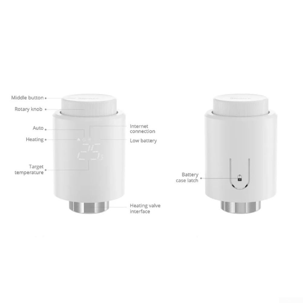 Válvula termostática de radiador Zigbee diseñada para válvulas roscadas M30 x 1,5 mm, soporta protección contra heladas de bloqueo infantil y notificaciones de aplicaciones