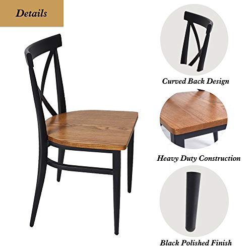 Karmas Product Kitchen & Dining Room Chair W/Slolid Wood Seat & Metal Legs Furniture, Indoor/Outdoor Stackable Bistro Cafe Chairs With Cross Back Style, Set Of 2 #TOP3