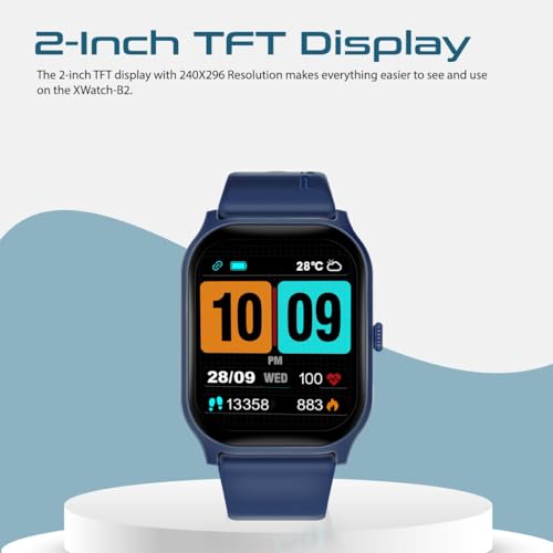 Image of Promate Xwatch-B2 Smartwatch with 2.01 inch Ultra Large Display, BT Calling, 15 Days Battery Life, 123+ Sports Modes, IP67 Water Proof, Smart Notifications, Real-time HR Monitor, 200+ Watch Faces (Blue)
