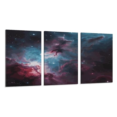 Toile murale nébuleuse triptyque vertical pour revitaliser un mur vide