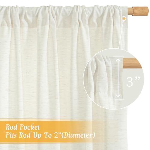 Image of LAMIT Cream Linen Curtains 54 Inch Length 2 Panels, Light Filtering Faux Linen Textured Panels Rod Pocket Neutral Privacy Drapes for Window /Loft Room /Bedroom, 42 x 54 Inch