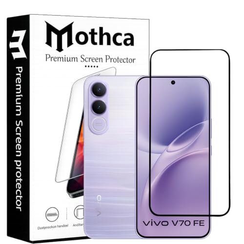 Image of Mothca Military-Grade Gorilla Tempered Glass Compatible with Vivo V70 FE 5G | Black | Full Screen Protection | Scratch Resistant | Easy Installation Kit (Pack of 1)