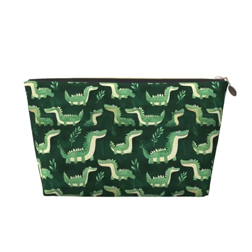 Bolsa de maquillaje con estampado de cocodrilo y dibujos animados, bolsa de aseo de viaje para mujeres, bonita bolsa de maquillaje de cuero organizador