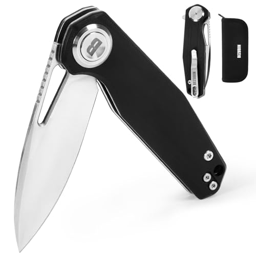 Image of Pocket Folding Knife,3.15 inch D2 Steel Blade,Black G10 Handle,Push Button Lever Lock,Pocket Knife with Pocket Clip for Outdoor,Survival,EDC